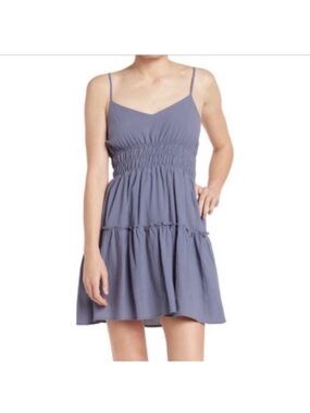 Lumiere Smocked Tiered Mini Dress Slate Blue size S